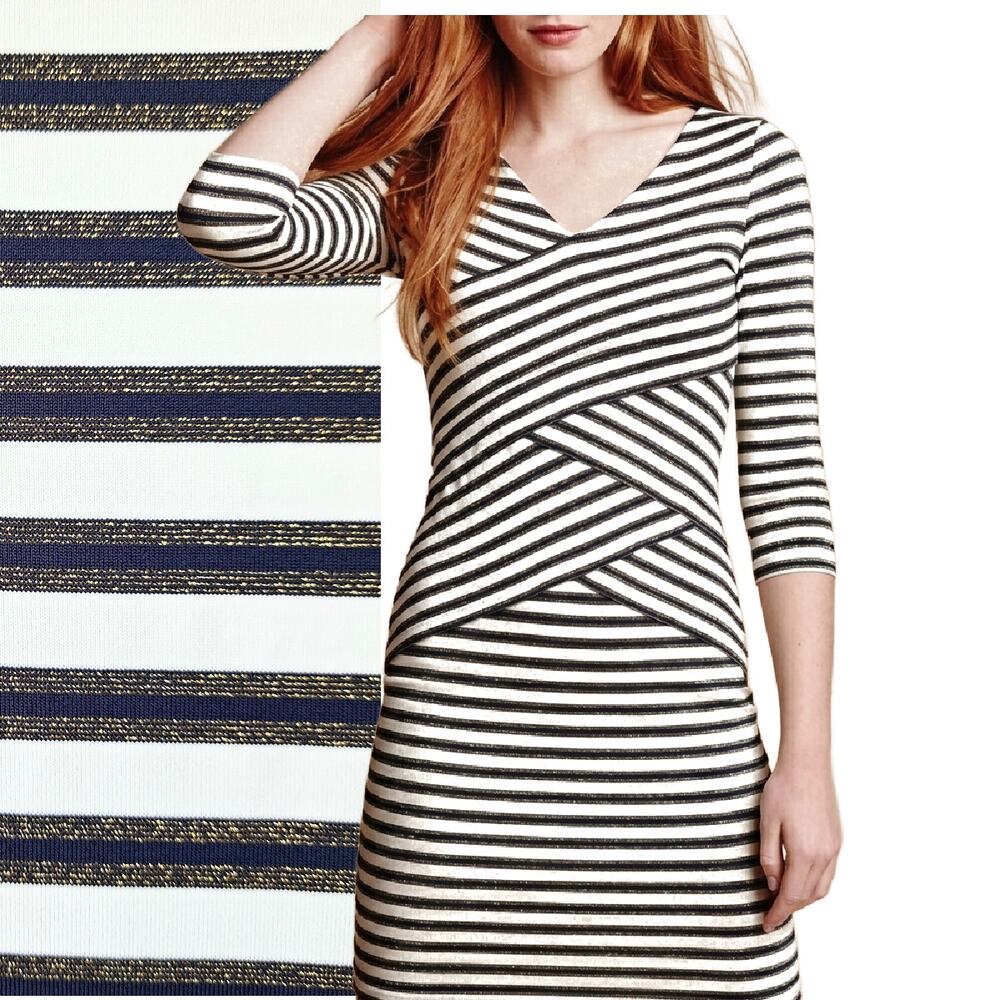 J. McLaughlin Navy White Gold Striped Catalina Cloth Nicola Dress Size Small